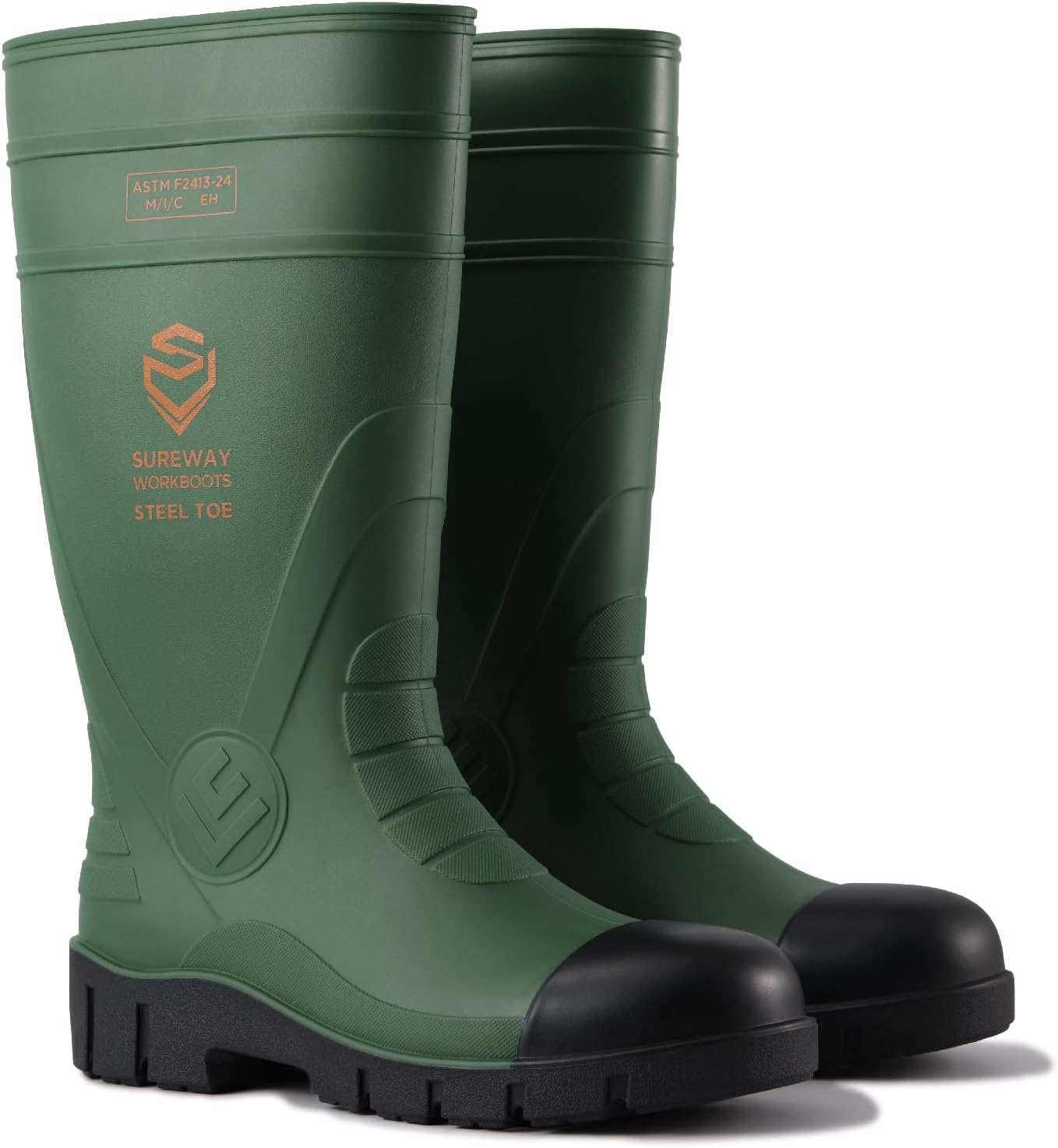 

Мужские резиновые сапоги с стальным носком SUREWAY, водонепроницаемые ботинки до колена с противоскользящей и маслостойкой подошвой для промышленности, строительства и сельского хозяйства, зеленый