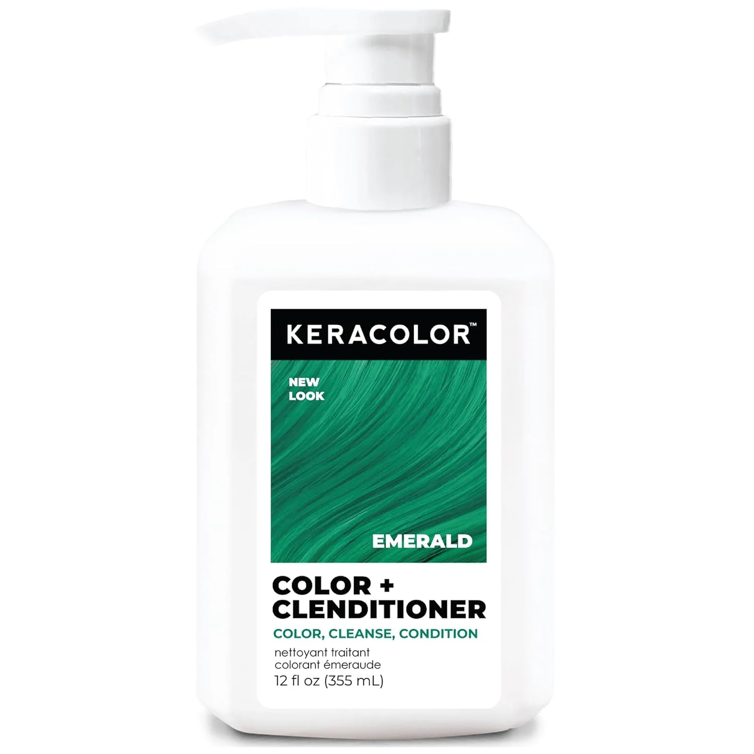 Keracolor Color + Clenditioner 3-в-1 Кондиционер для окрашивания волос, мягко очищает и кондиционирует, полуперманентная краска для волос, 23 оттенка, 355 мл, Emerald