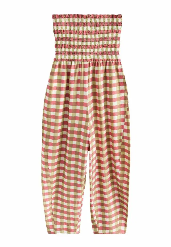 Комбинезон Next Petite fit bandeau shirred body barrel leg jumpsuit, розово-зеленый в клетку
