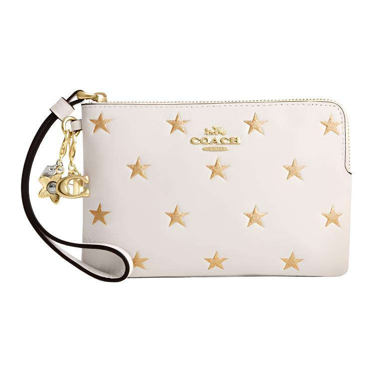 

COACH Мини-клатч из коровьей кожи с угловой молнией, женский, мелово-белый, смешанных цветов
