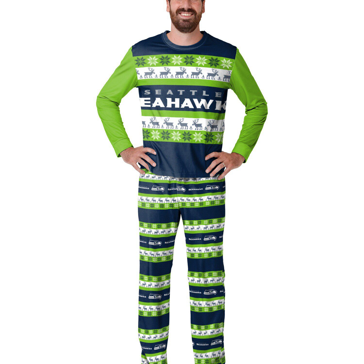 

Мужской пижамный комплект FOCO College Navy Seattle Seahawks Team Ugly Пижамный комплект