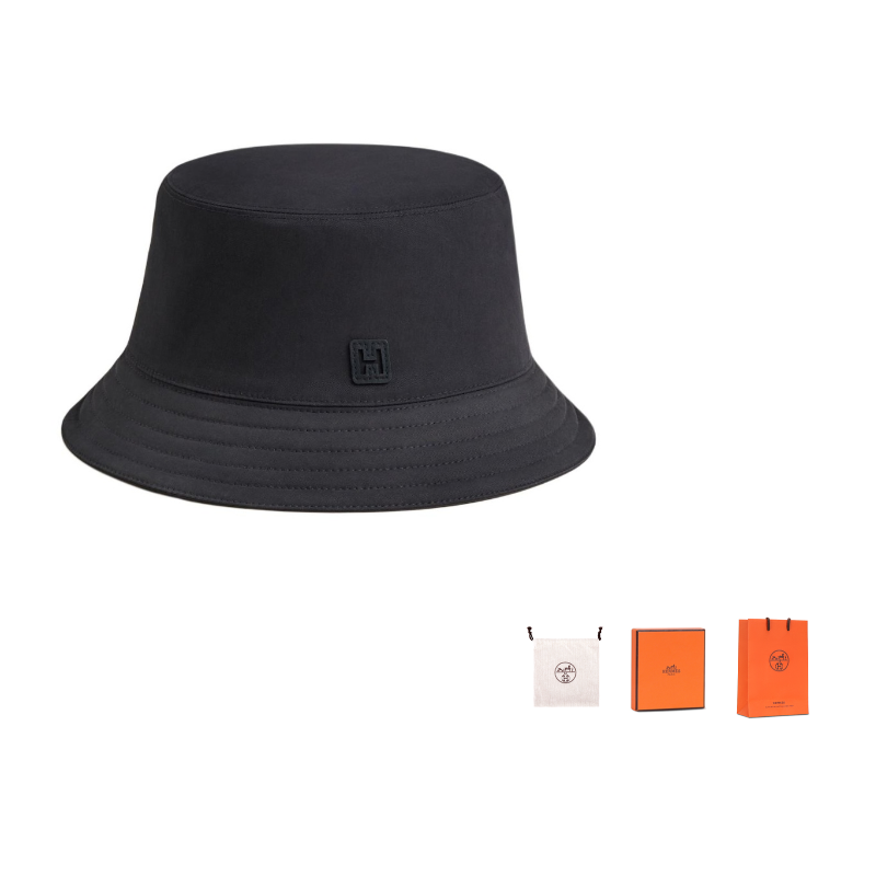 

HERMES Хлопковая льняная шляпа-ведро для мужчин черная