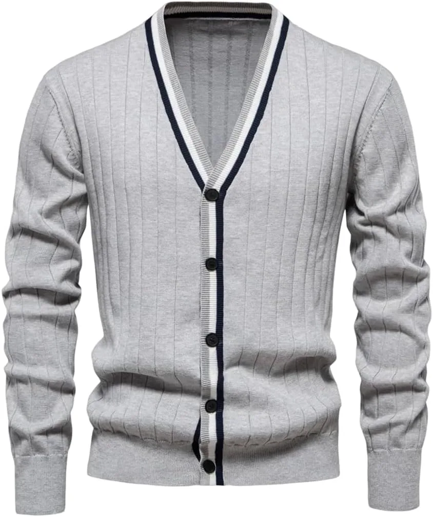 

Мужской кардиган из хлопка с V-образным вырезом на пуговицах