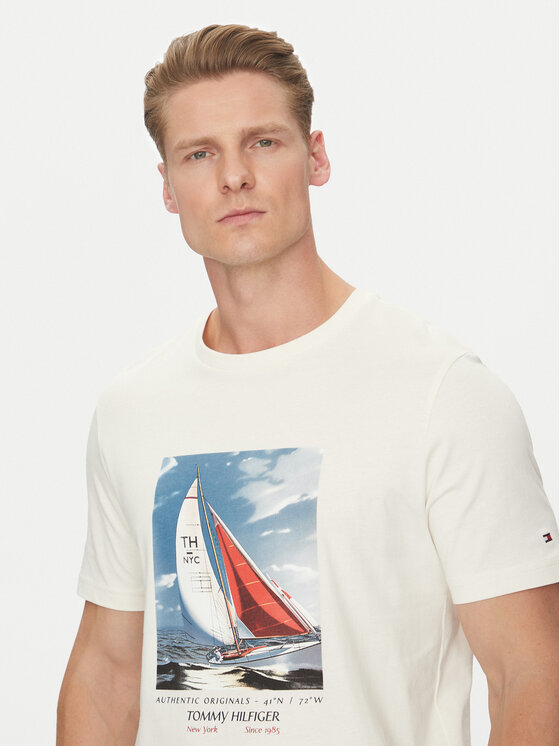 Футболка обычного кроя Color Photo Print MW0MW38615 Tommy Hilfiger, бежевый — фото 4