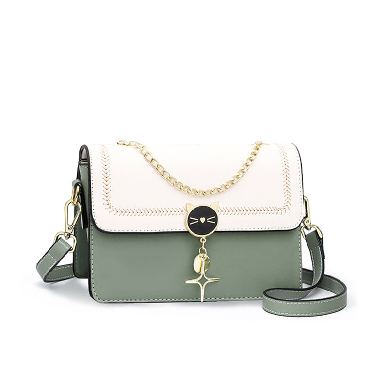 

Кожаная сумка через плечо, наплечная сумка обычная женская зеленая и белая VINEY