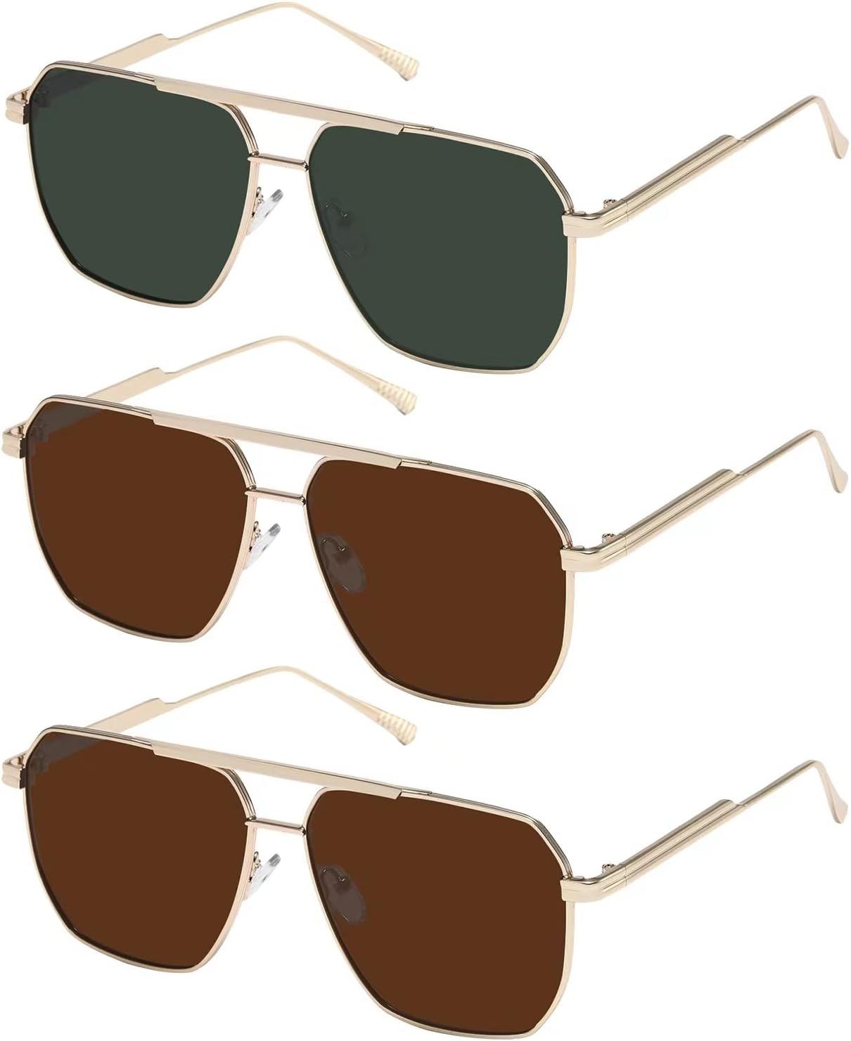 

Солнцезащитные очки MASDUN Retro Oversized Square Polarized для женщин и мужчин, винтажные, с защитой от УФ-излучения UV400, классические металлические, Gold/Dark Green+gold/Brown+gold/Brown