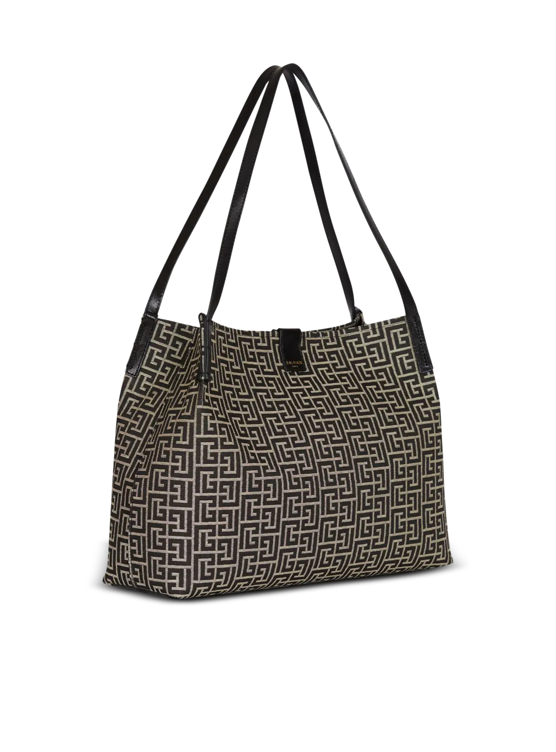 Сумка Medium Release Shopper из жаккарда с монограммой и телячьей кожи Balmain, черный — фото 3