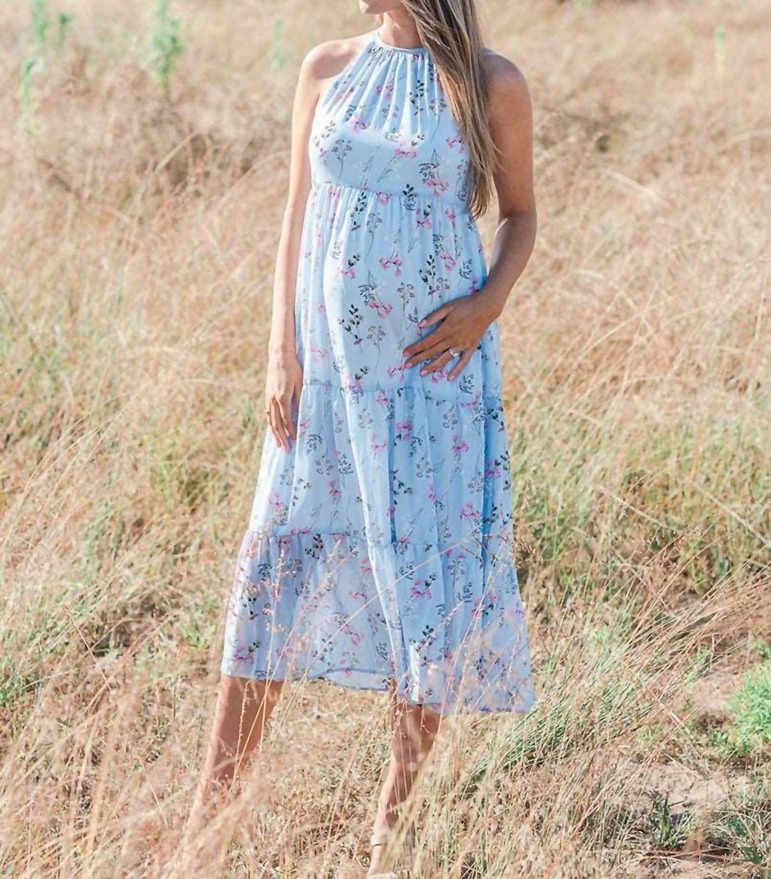 

Платье из шифона с цветочным принтом нежно-голубого цвета Liv Maternity
