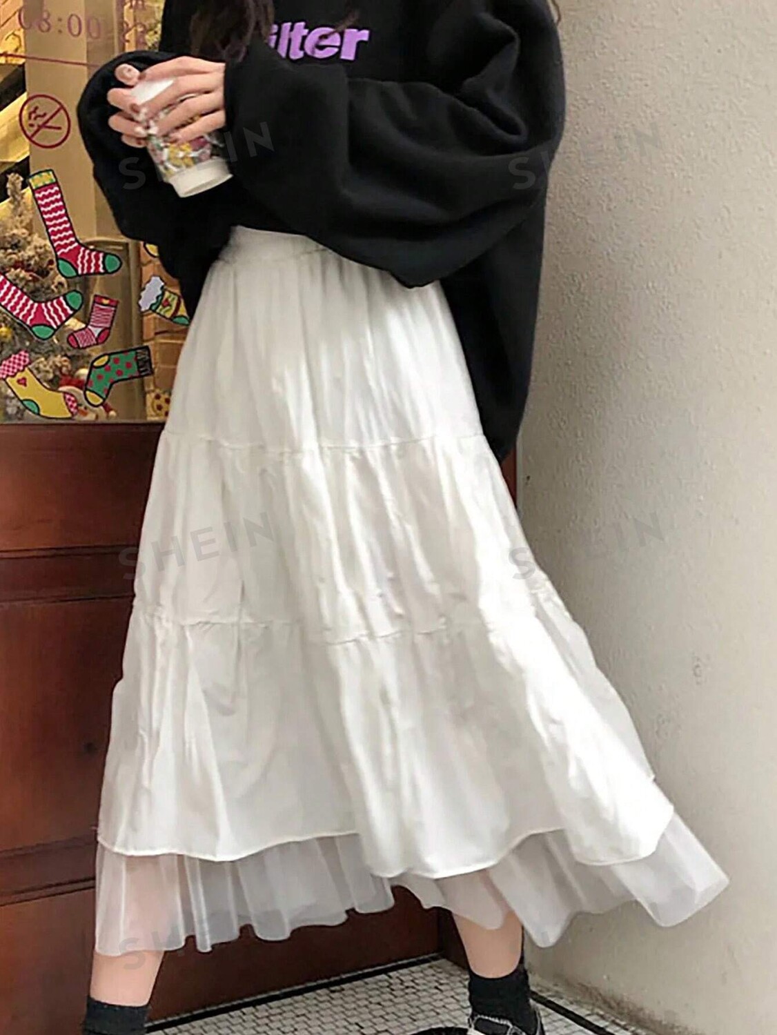 

Privé Летняя повседневная однотонная сетчатая длинная юбка больших размеров размера плюс Shein, белый