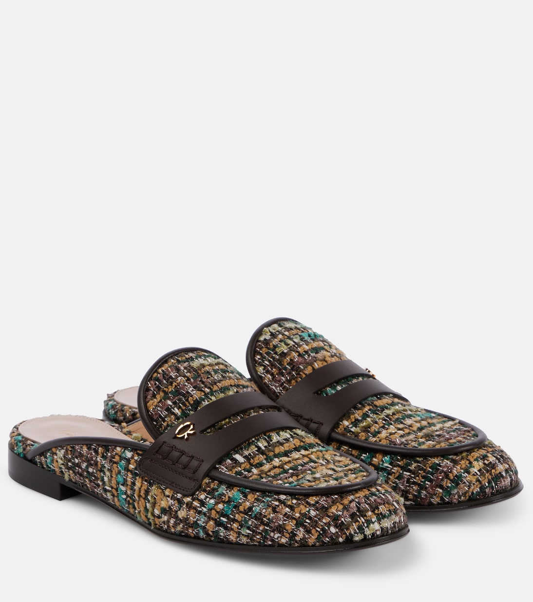 Мюли из букле с кожаной отделкой Gianvito Rossi, Brown Mix