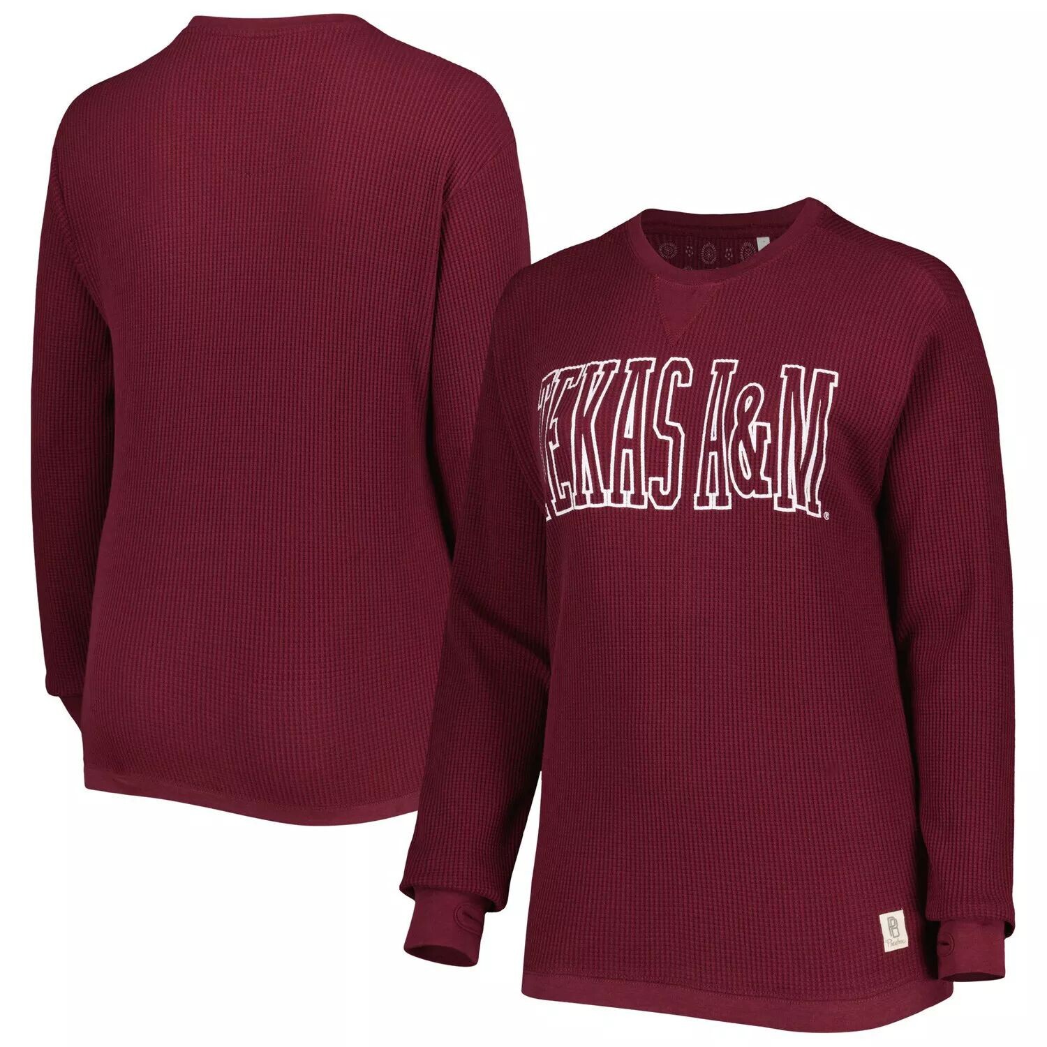 

Женская футболка Pressbox Maroon Texas A&M Aggies Surf размера плюс Southlawn вафельной вязки с длинными рукавами и термобельем из трех смесей