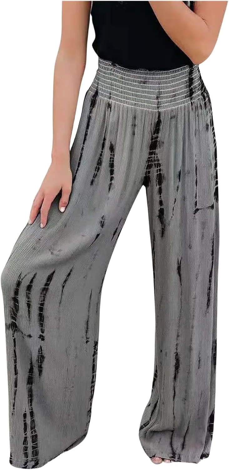 

Wankang женские брюки палаццо с принтом, эластичный пояс