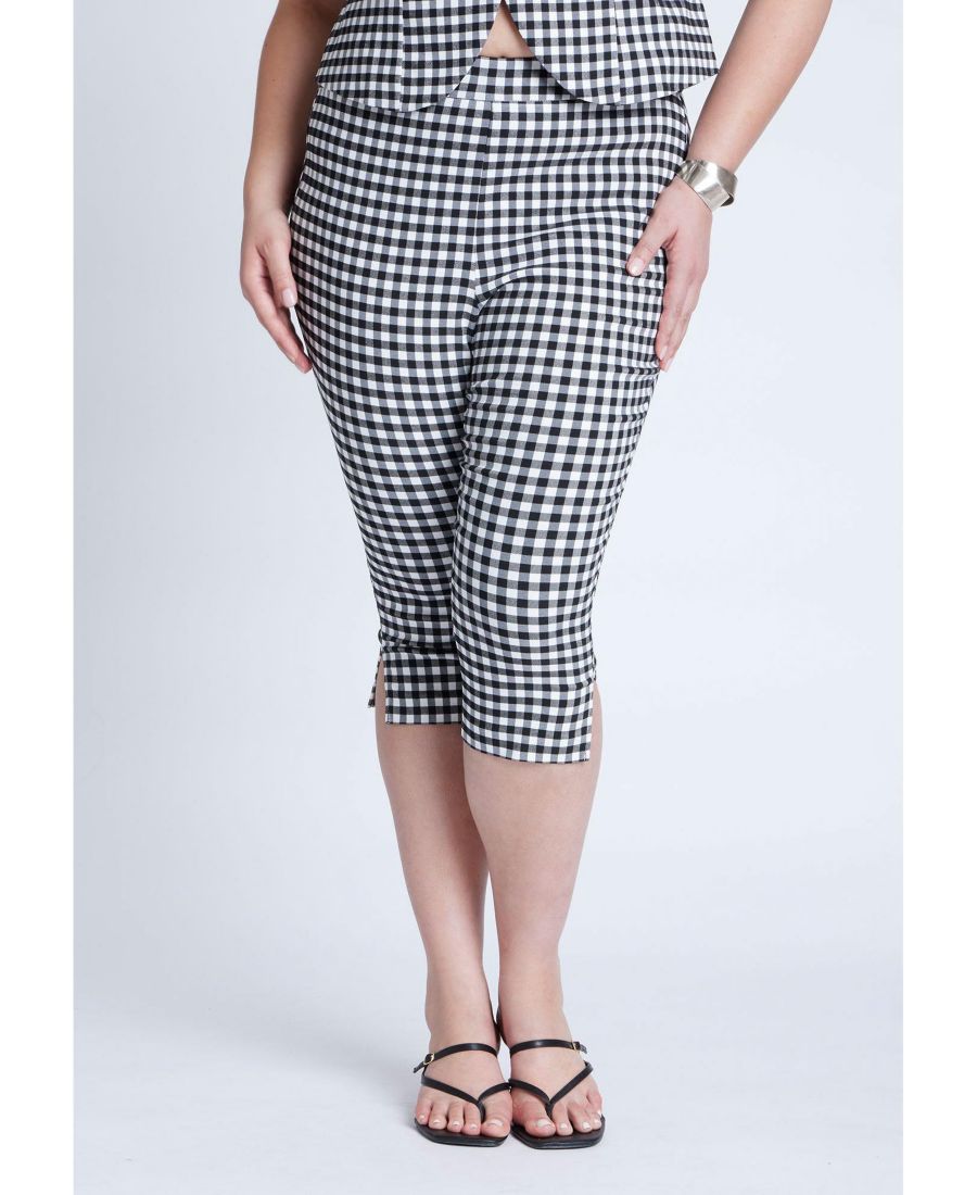 

Женские леггинсы-капри в клетку больших размеров ELOQUII, Black white gingham