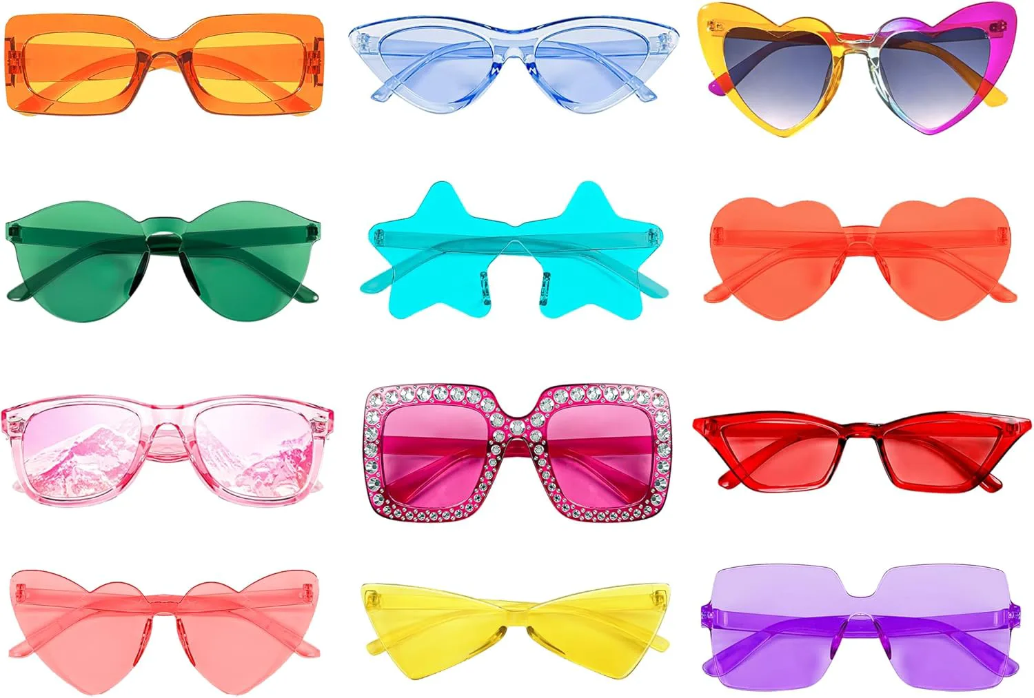 

12 солнцезащитных очков разных розовых оттенков в стиле ретро для вечеринок, классические очки оптом, карнавальные очки для женщин SUNOVELTIES, Multicolor