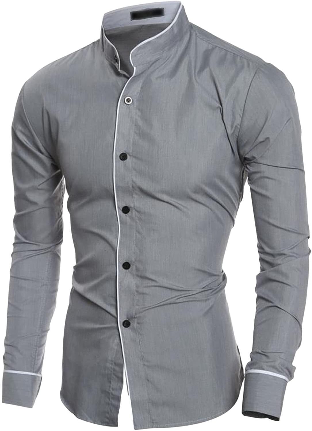 

Men's Long Sleeve Stylish Shirts Casual Solid Color Stand Collar Shirts Classic Plain Button Down Dress Shirt Maiyifu-GJ, Grey