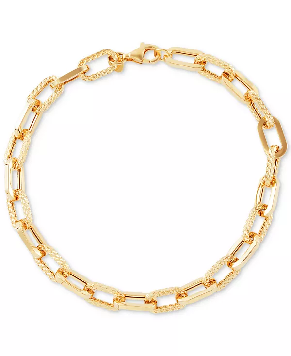 

Легкий полированный и текстурированный браслет с крупными звеньями из 10-каратного золота Italian Gold, gold