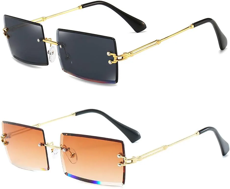 

Солнцезащитные очки Dollger Y2K для женщин, без оправы, прямоугольные, в стиле 90-х; для мужчин, без оправы, квадратные, в стиле 2000-х; защита UV400, Tea+black