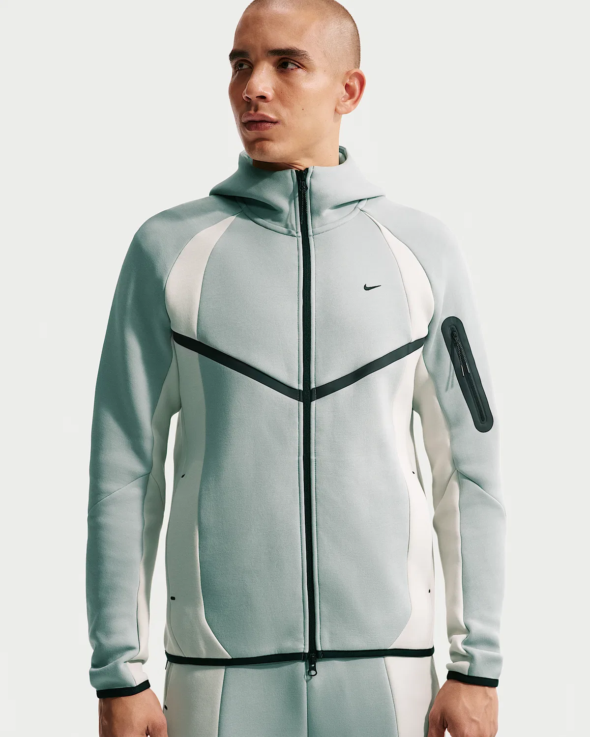 Мужская куртка Nike Tech Windrunner из флиса с цветовой блокировкой и полной застежкой-молнией, Light Pumice/Light Bone/Black