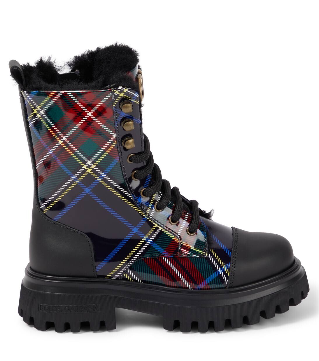Клетчатые кожаные ботинки Dolce&Gabbana Kids, цвет tartan fdo blu navy — фото 4