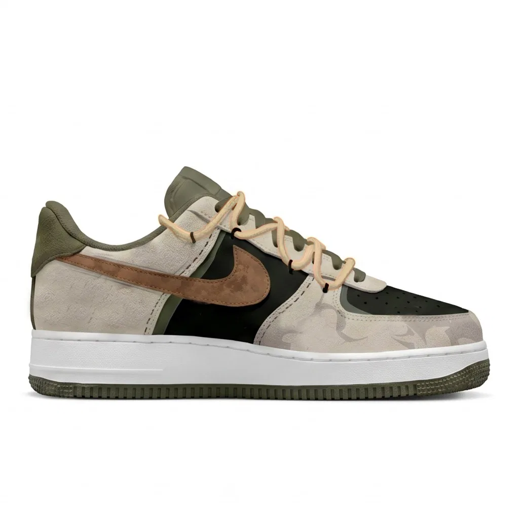 Кроссовки кожаные Nike Air Force 1 хаки — фото 3