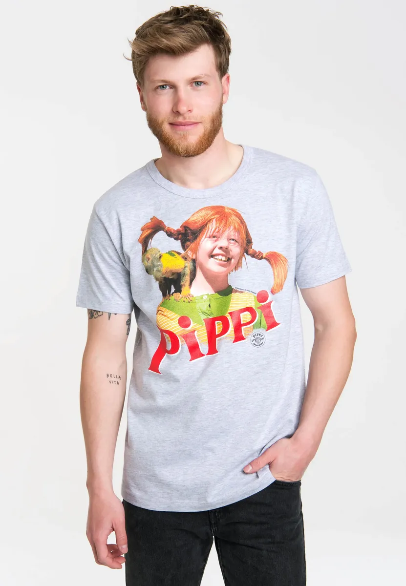 

Футболка Logoshirt "Пеппи Длинныйчулок — Маленькая обезьянка мистер Нильссон" с классным принтом спереди, серый