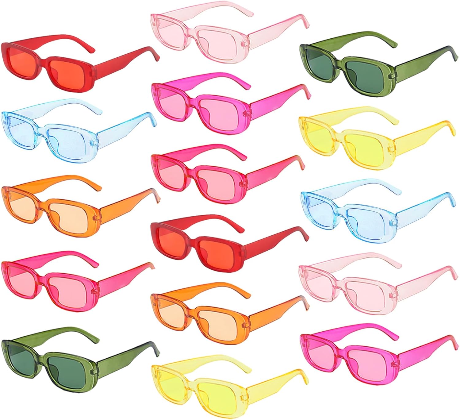 

Набор из 16 ретро-солнцезащитных очков прямоугольной формы, классические женские винтажные квадратные очки, матовая прозрачная узкая оправа, модные очки Matcheck, 16 Transparent