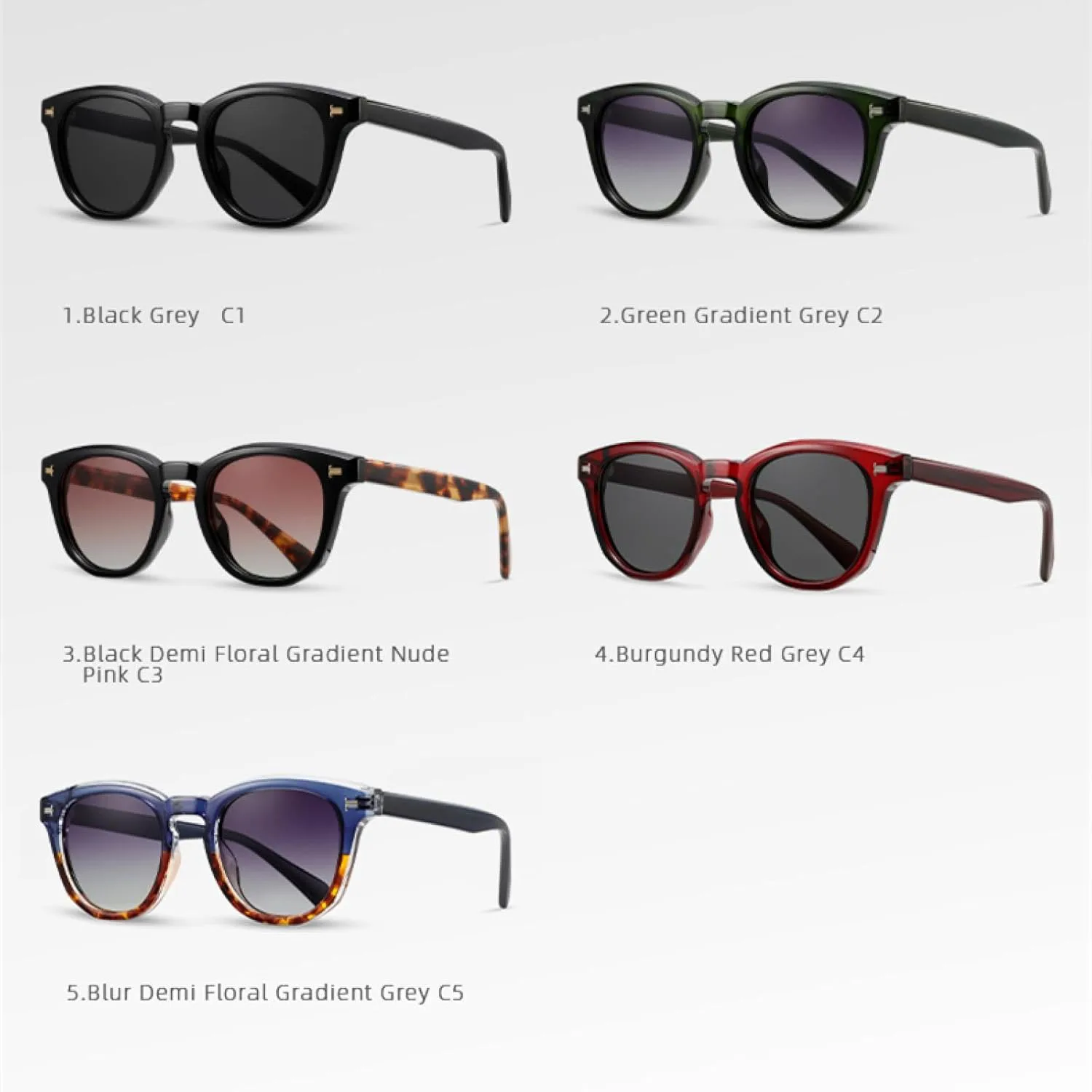 

Женские поляризованные солнцезащитные очки, мужские солнцезащитные очки UV400 с оправой из ацетатного волокна для вождения и вечеринок VFDHN, Bright Black Gray