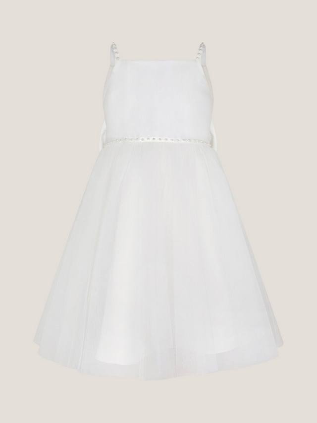 

Детское платье без рукавов с жемчужным бантом из тюля Monsoon, Ivory