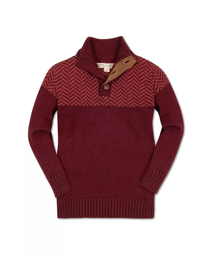 

Детский свитер для мальчиков с длинным рукавом, воротником-стойкой и пуговицами, с интарсией на кокетке Hope & Henry, красный
