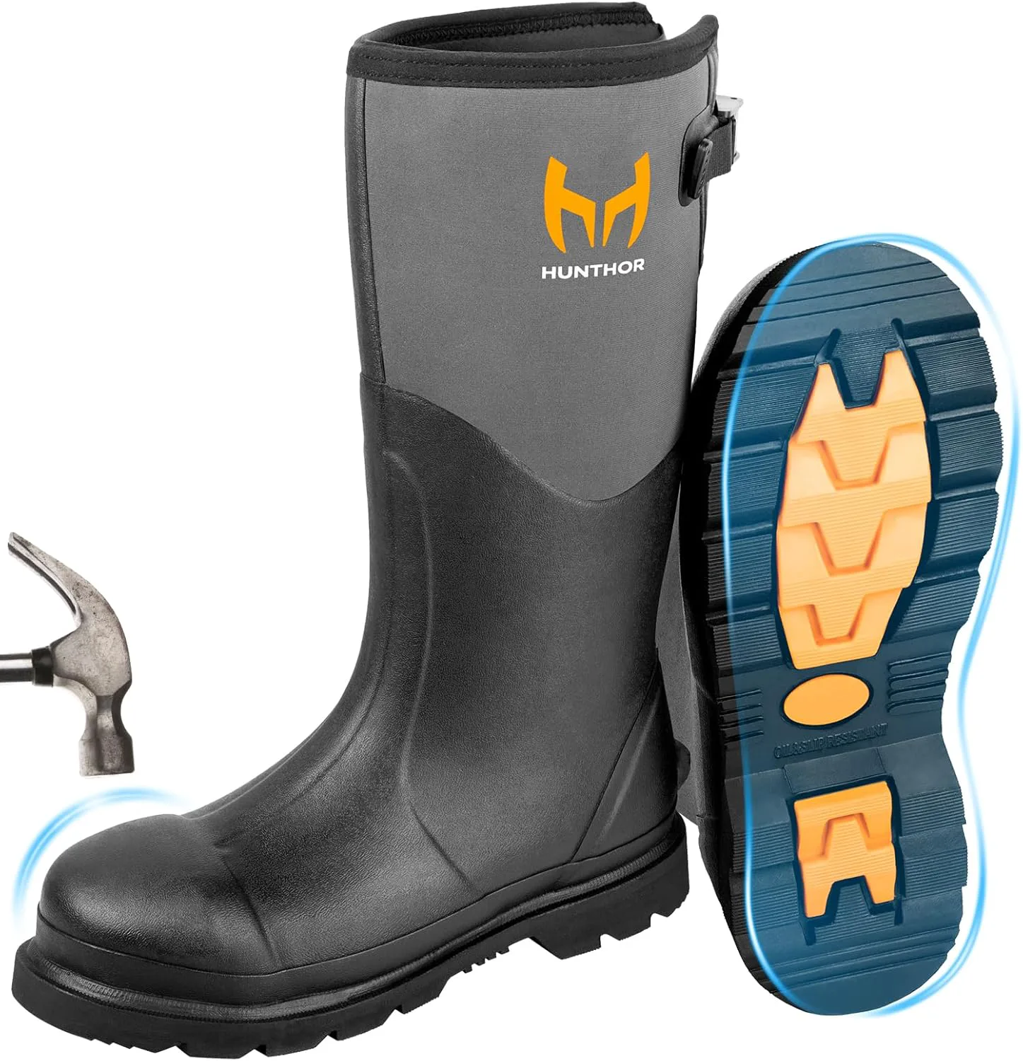 Резиновые рабочие сапоги, стойкие к проколам с металлическим носком и стелькой, водонепроницаемые утепленные охотничьи сапоги из 6 мм неопрена для сельского хозяйства, строительства, садоводства, рыбалки и работы на улице (размер 6-14) Hunthor,...