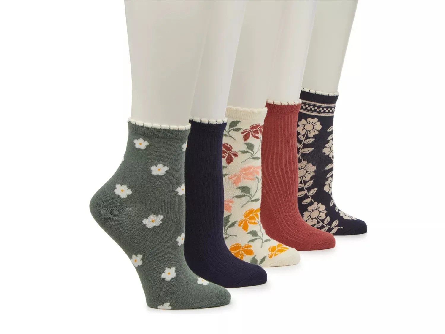 

Женские носки Crown Vintage Floral Scalloped Crew Socks - 5 шт. в упаковке, темно-синий/зеленый/ржавый цветочный принт