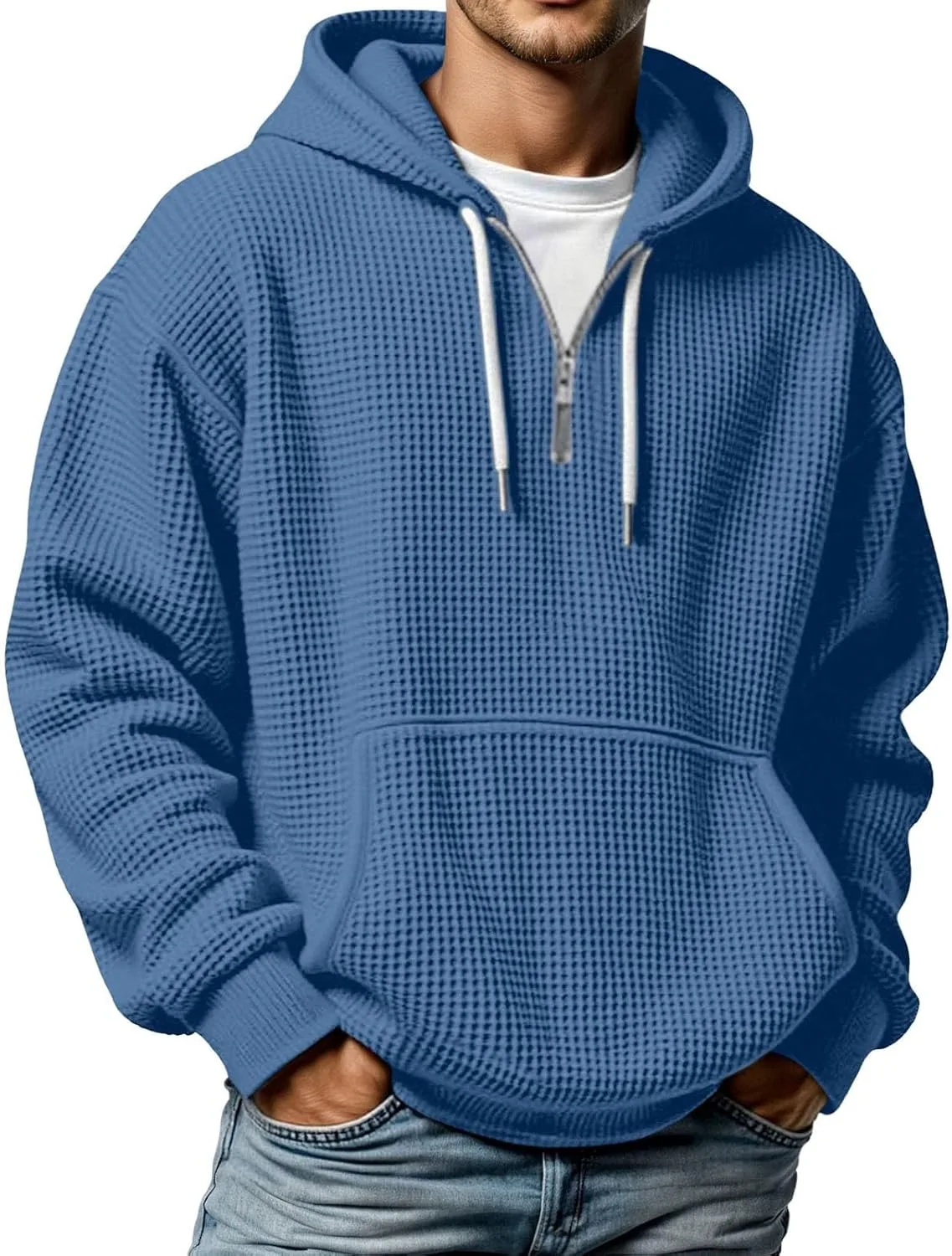 

Толстовка с капюшоном мужская, Quarter Zip, длинный рукав, Waffle Knit TRCELECTROP