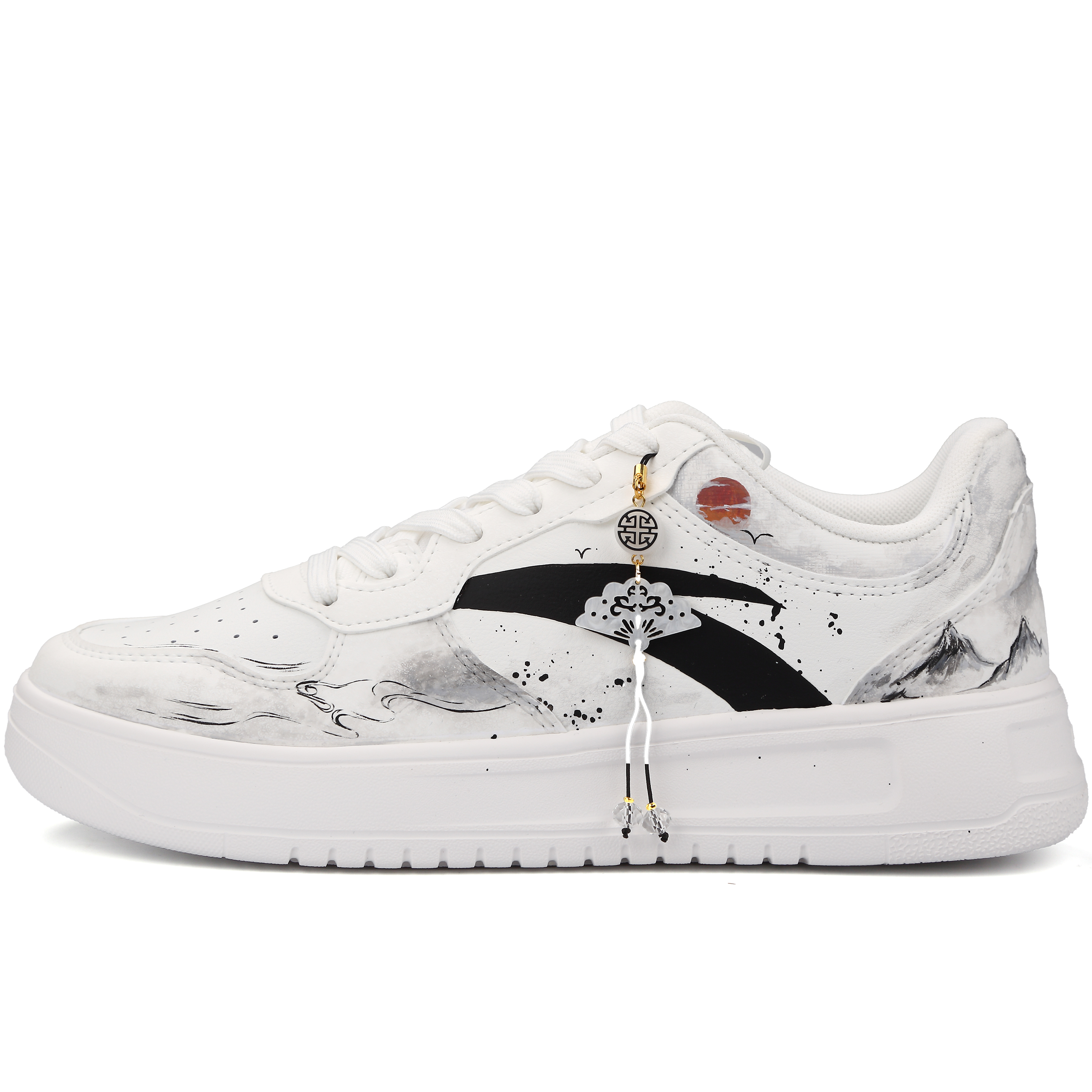 

ANTA Мужские низкие кожаные скейтерские кроссовки Relaxed Slip Resistant Waterproof Abrasion Resistant бело-черные