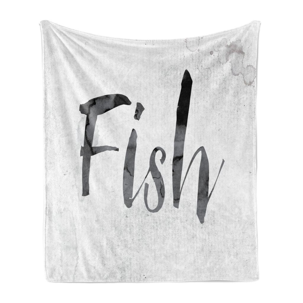 

ABAKUHAUS Fishing Theme Мягкое фланелевое флисовое одеяло, акварельное слово «рыба», уютный плюш для использования в помещении и на улице, 125 x 175 см, темно-серый светло-серый
