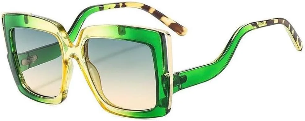 

Солнцезащитные очки LVTFCO в стиле ретро для женщин и мужчин, модные очки в крупной оправе, уникальные трендовые очки с защитой от УФ-излучения UV400, Green Green