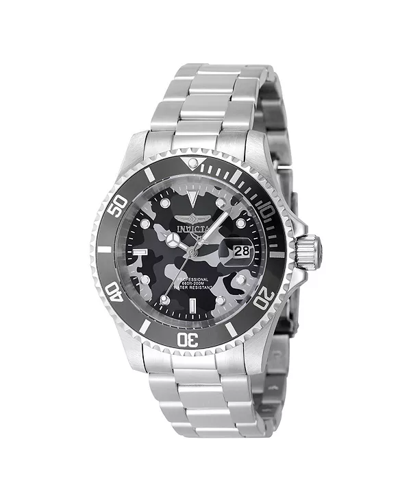 

Мужские дайверские кварцевые часы 48566 Pro Diver с тремя стрелками, серые, с камуфляжным циферблатом Invicta, silver