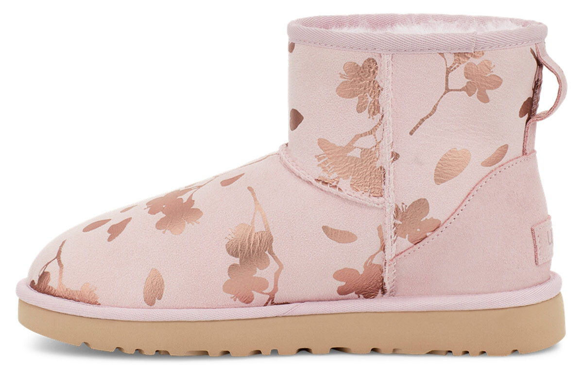 Угги женские UGG Classic Mini Floral Foil, розово-красный