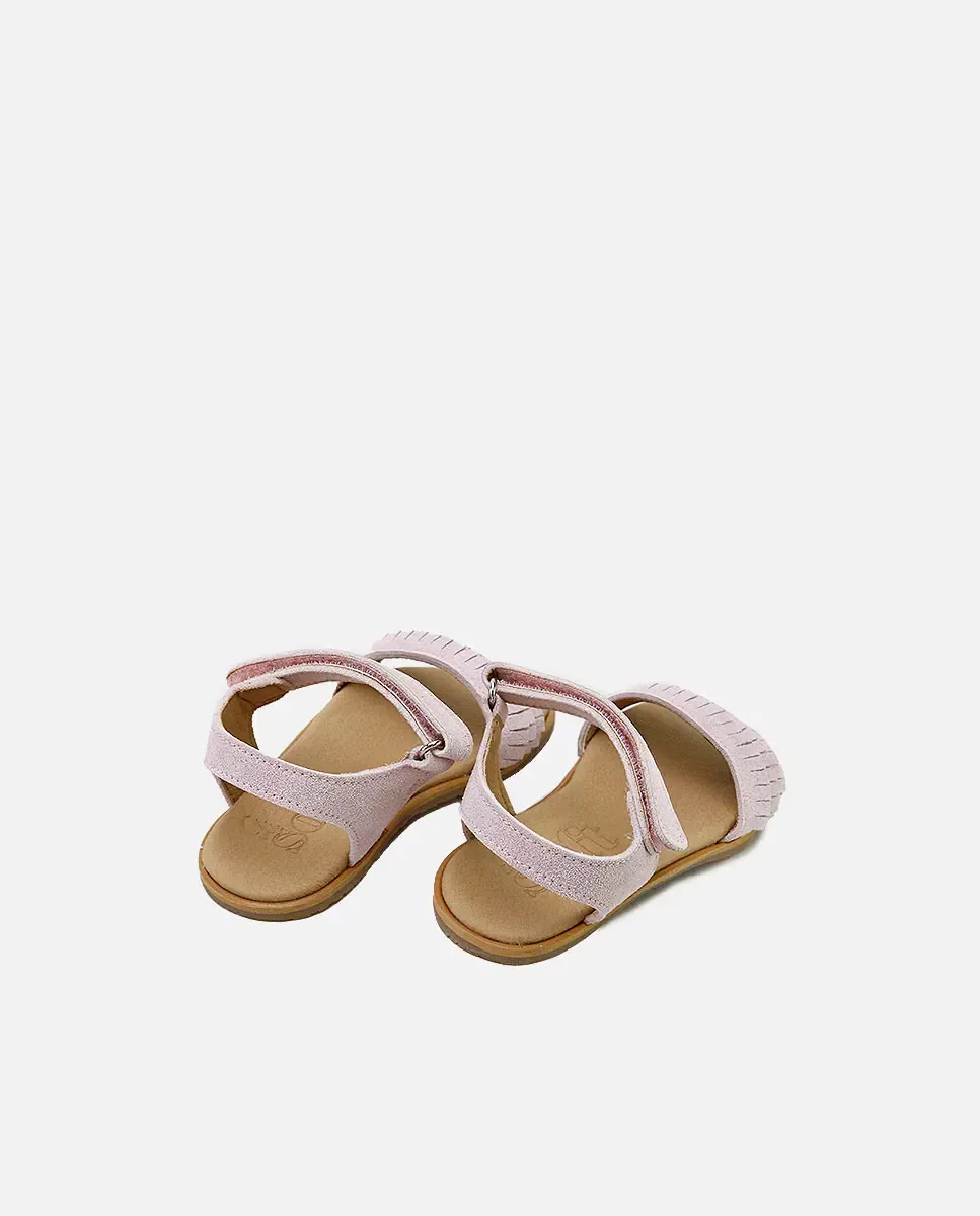 Детские босоножки barefoot из замшевой кожи с бахромой Eli 1957, розовый — фото 2