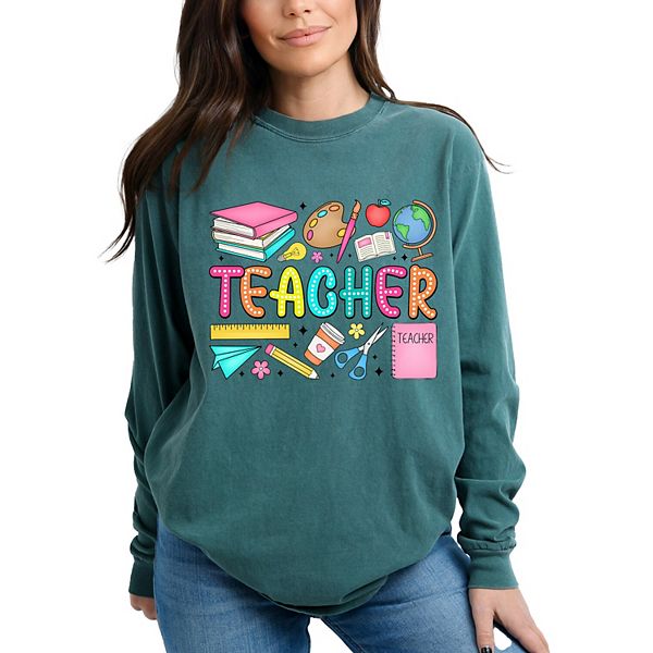 

Футболка Teacher bright collage garment dyed long sleeve Simply Sage Market, Blue Spruce