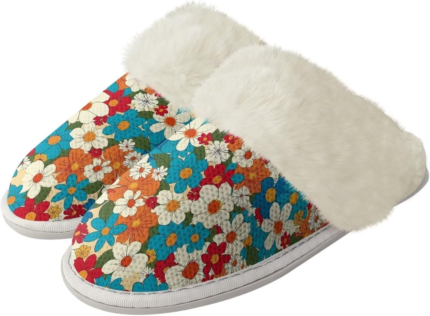 

Тапочки Glomenade для женщин и мужчин с отделкой из фланели, домашние туфли с памятью формы, закрытым носком и мягкой подошвой, для использования дома и на улице, Colourful Bright Flowers