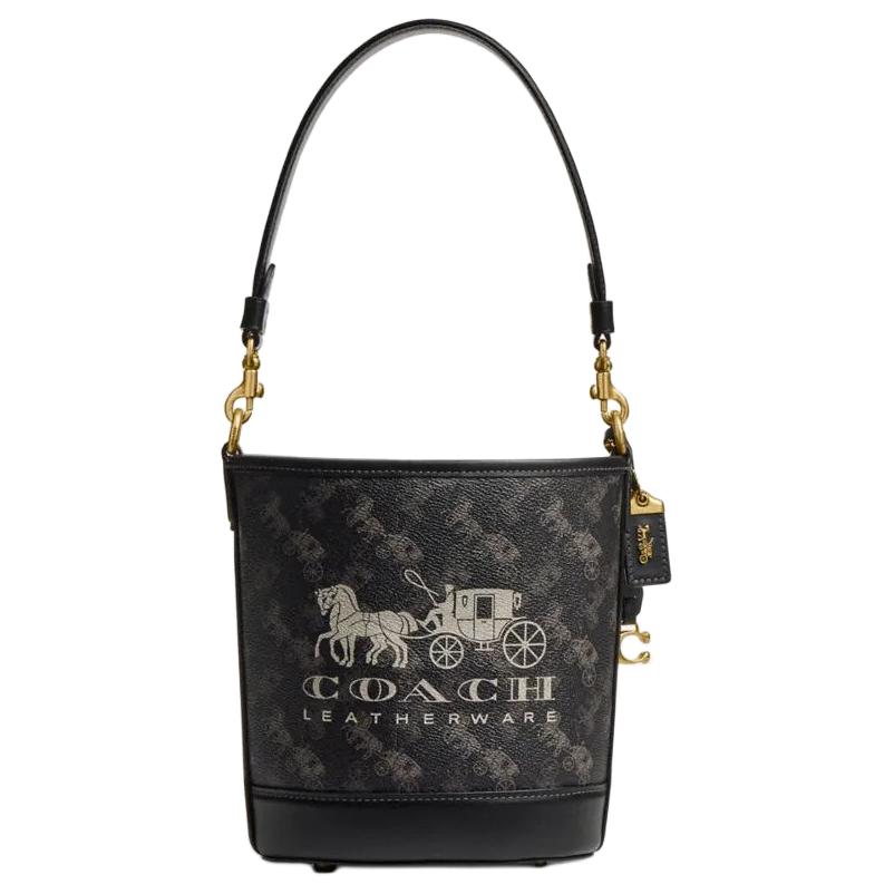 

Кожаная ведерко-сумка через плечо на одно плечо маленького размера для женщин черный COACH