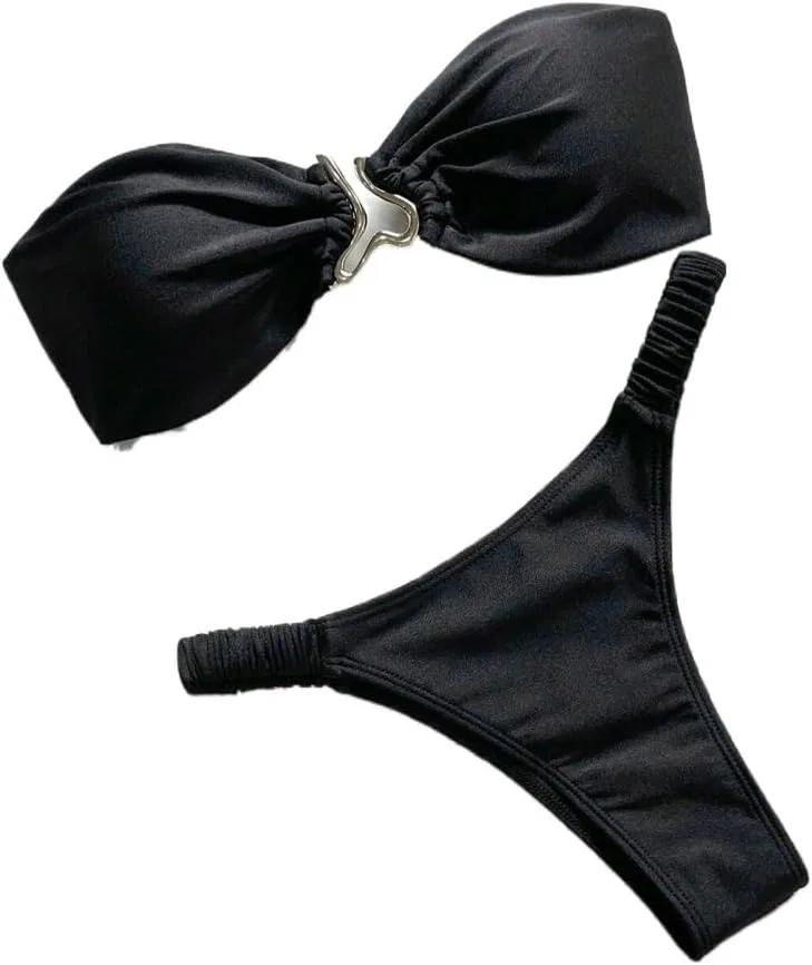 Сексуальный купальник-бикини из двух частей с низкой посадкой для женщин, с драпировкой и деталями в виде узла и кольца, идеально подходящий для летнего пляжа