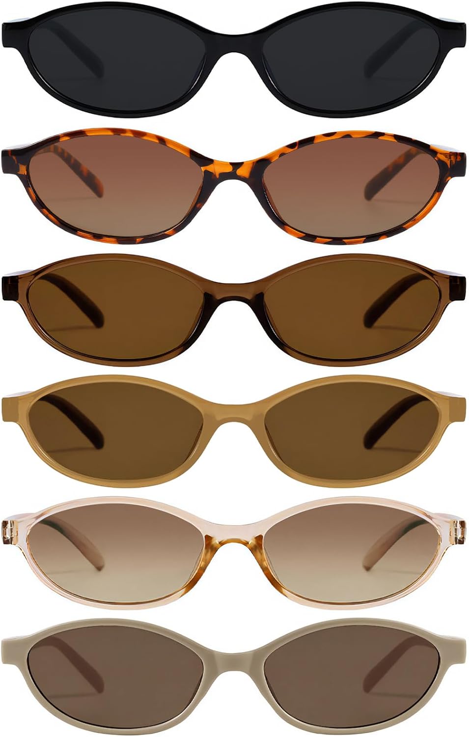 

SUNOVELTIES Набор из 6 ретро-солнцезащитных очков овальной формы для женщин/мужчин, стильные очки «кошачий глаз» в стиле 90-х, легкие узкие очки, очки в стиле Y2k, Color a