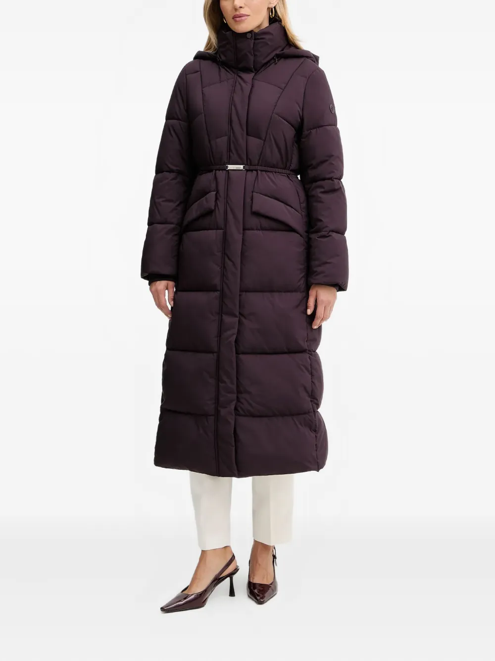 

Пальто с капюшоном и поясом Boss, фиолетовый