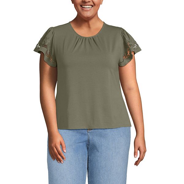 

Топ с рюшами на рукавах и круглым вырезом Plus size Lands' End, Soft Olive Drab