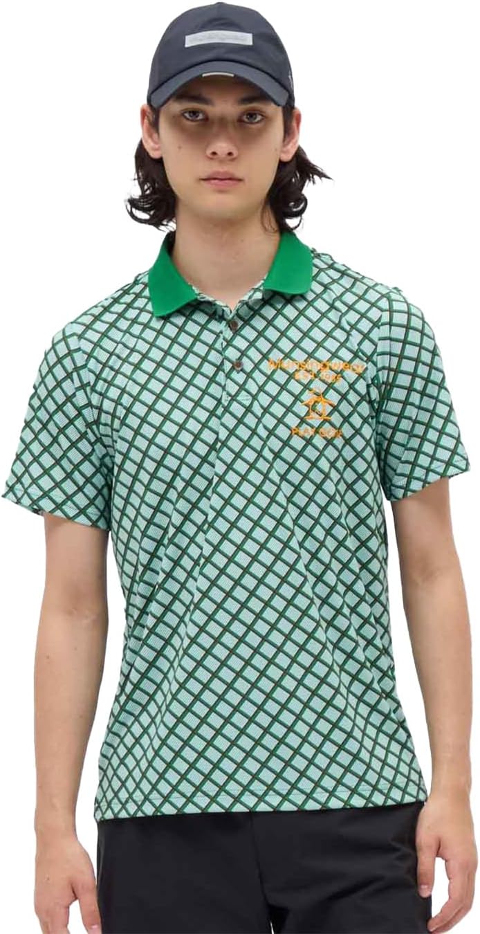 

Мужская рубашка с коротким рукавом Manning Wear MG5FHS52M, узор по всей поверхности, влагоотводящая, быстросохнущая, охлаждающая, с защитой от УФ-излучения, для игры в гольф Munsingwear, зеленый