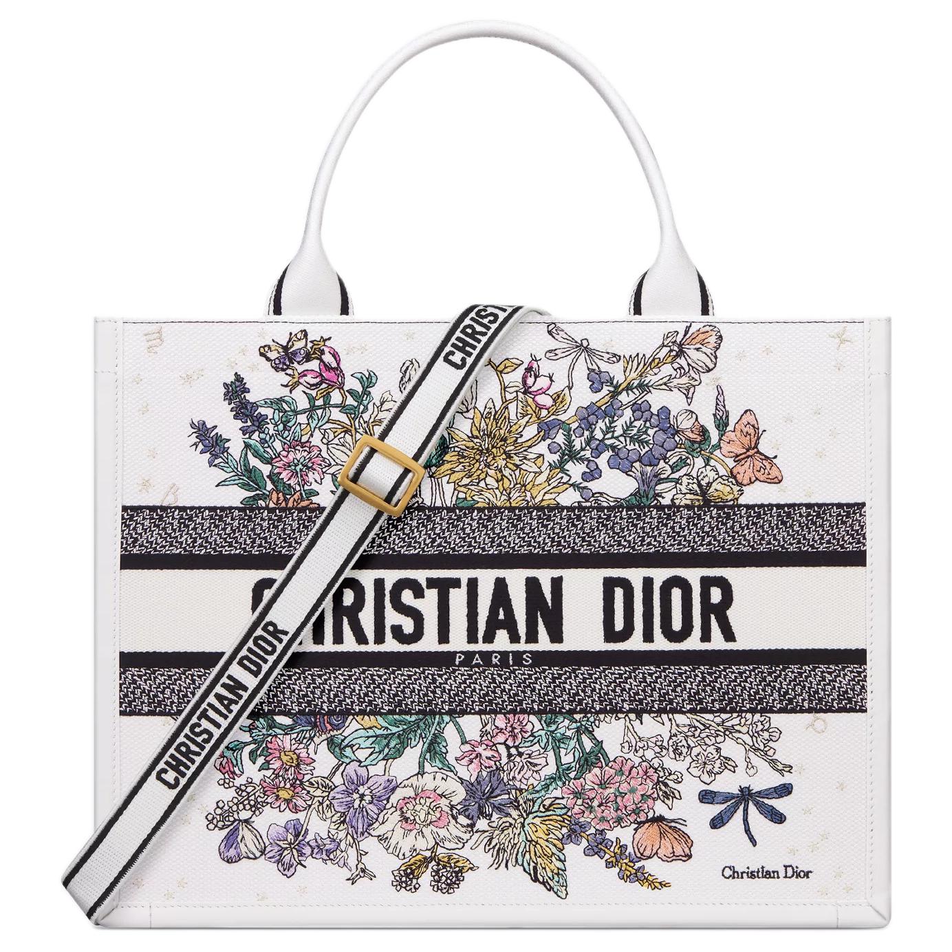 

DIOR Сумка BookTote Lucky Collection Cotton With Calfskin, шоппер, сумка через плечо, женская ручная сумка Medium белая
