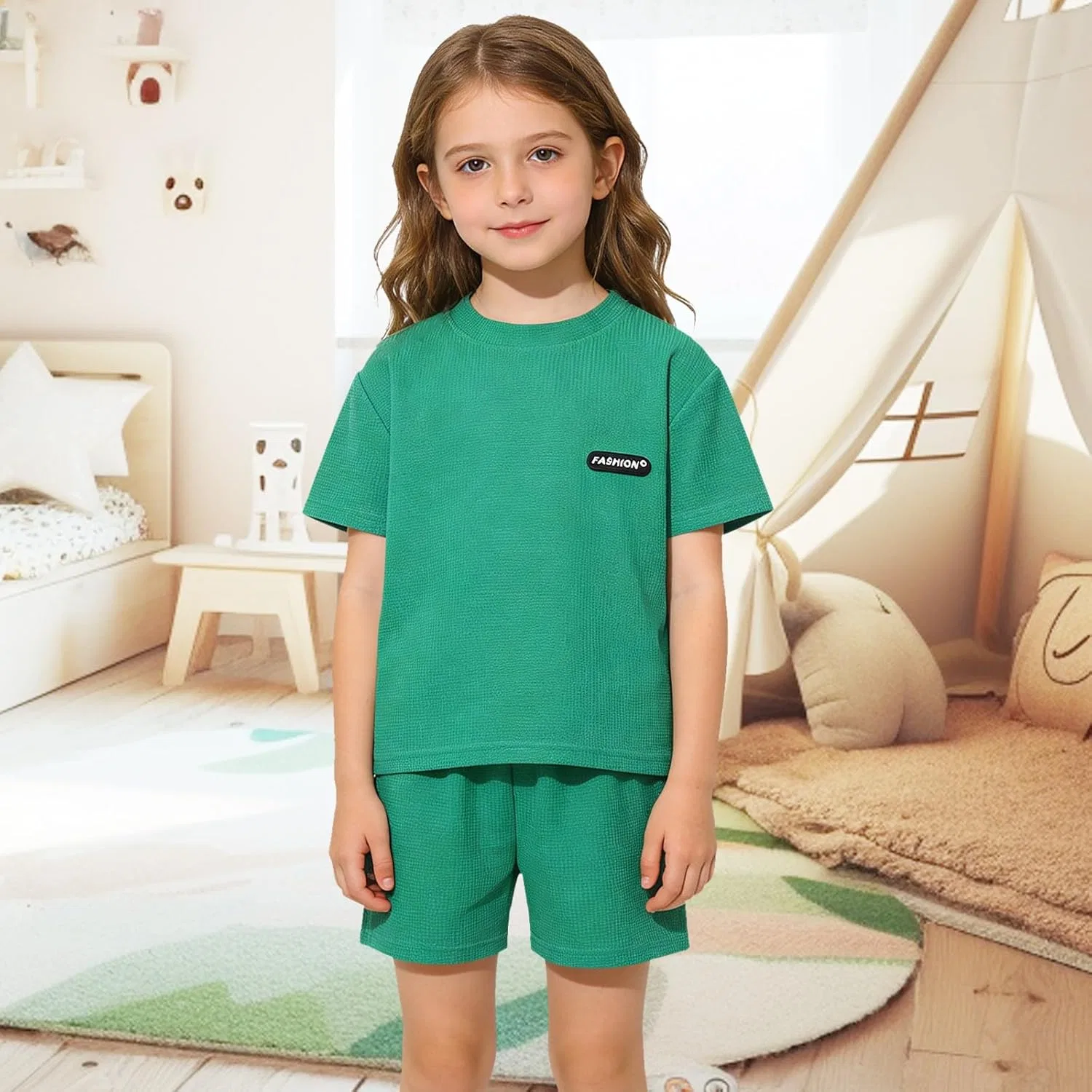 Детский спортивный костюм Active Short Sets, бренд Generic, зеленый — фото 3