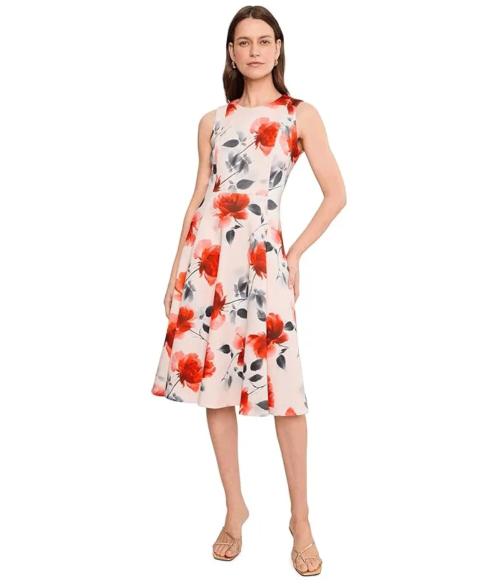 Платье А-силуэта с цветочным принтом Sleeveless Scuba Floral A-Line Calvin Klein, Indigo Multi — фото 2