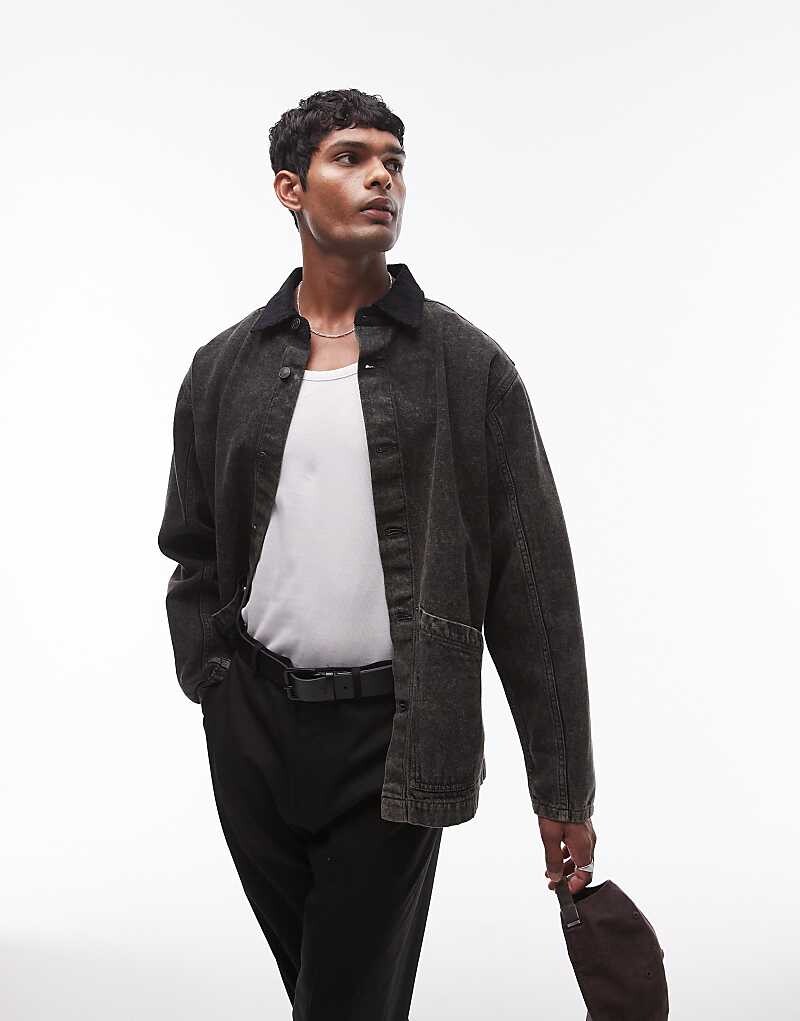 

Topman — черная рабочая куртка с контрастным воротником